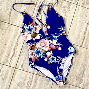 Cupshe Blue Floral Strappy 1 Piece Swimsuit.  Brand M. BN. No tags. Never worn.